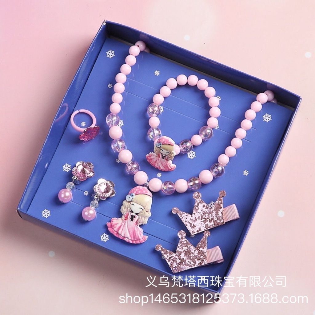 Bộ Trang Sức Vòng cổ / Nhẫn / Bông Tai Không Cần Khoan Lỗ Họa Tiết Frozen Aisha Sufeiya Cho Bé