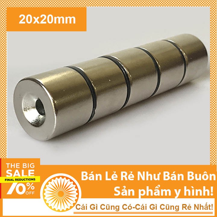 Combo 5 viên nam châm hít bi sắt 20x20mm lỗ 6mm lực từ siêu khỏe