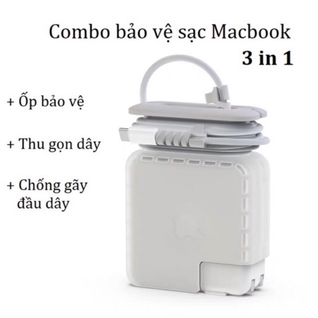 Ốp bọc bảo vệ sạc Macbook đa năng 3 trong 1 kèm bộ cuốn bảo vệ chống đứt gãy đầu dây sạc