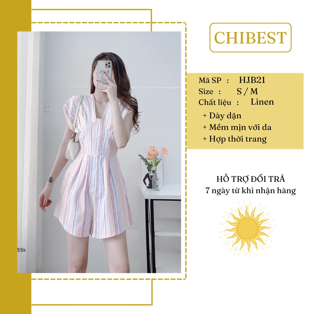 Jum nữ Jumsuit short nút trắng dáng xoè tôn eo chất linen cao cấp sang trọng CHIBEST HJB21