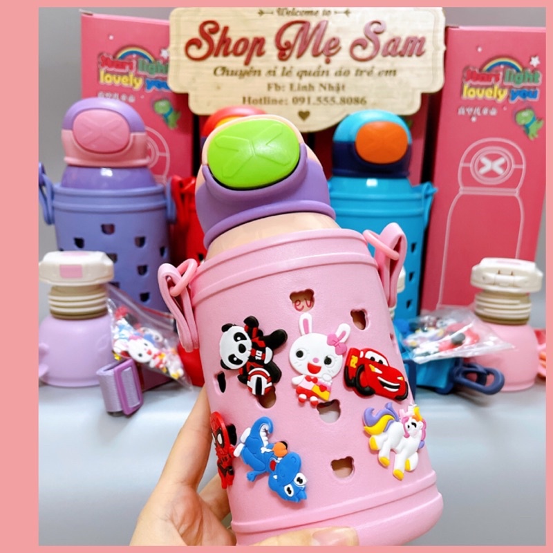 Bình nước giữ nhiệt siêu cute ngộ nghĩnh cho bé, inox 316 giữ nhiệt lâu, có dây đeo đeo kèm ống hút, nắp giữ nhiệt!