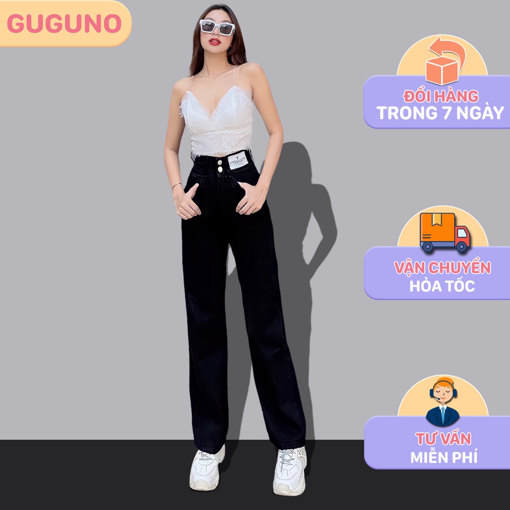 Quần jean nữ ống rộng suông jeans cạp cao GUGUNO phong cách ulzzang