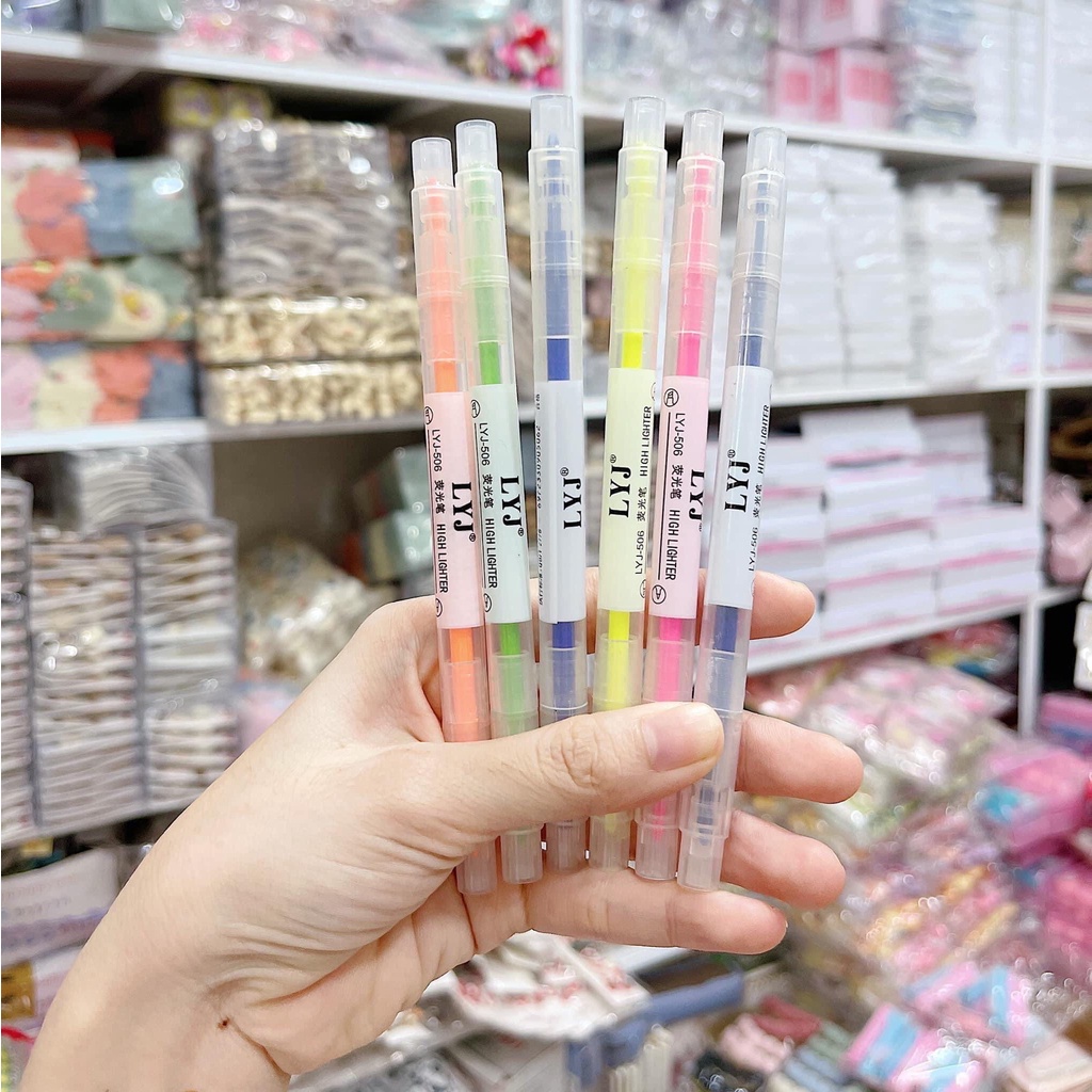 Set 6 bút dạ quang hai đầu 6 màu dễ thương, bút highlight
