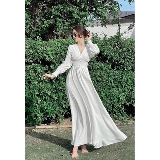 [Mẩu Mới] Đầm Maxi Cổ V Tay Dài Thanh Lịch