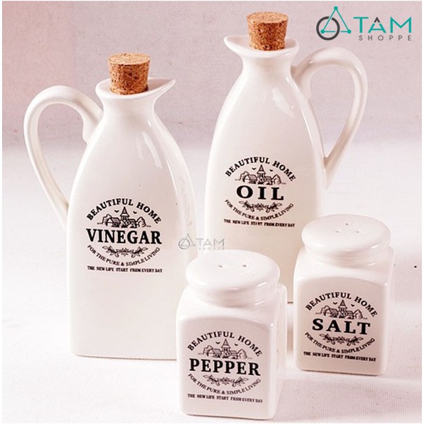 Bộ 4 hủ đựng gia vị bằng gốm sứ Vintage số 73
