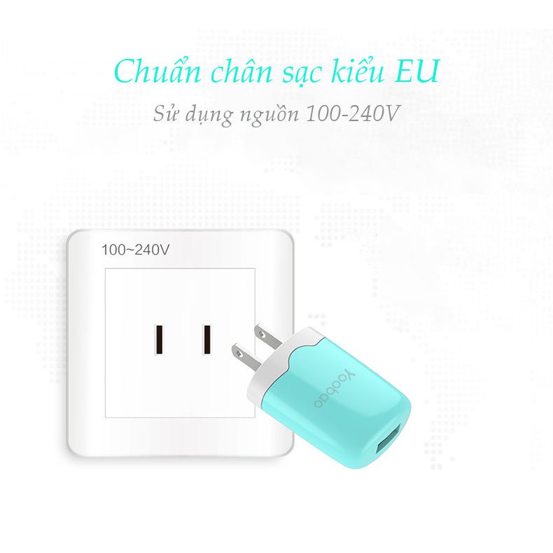 Cốc sạc 1 cổng USB chuẩn chân dẹt kiểu EU của YOOBAO Y-720