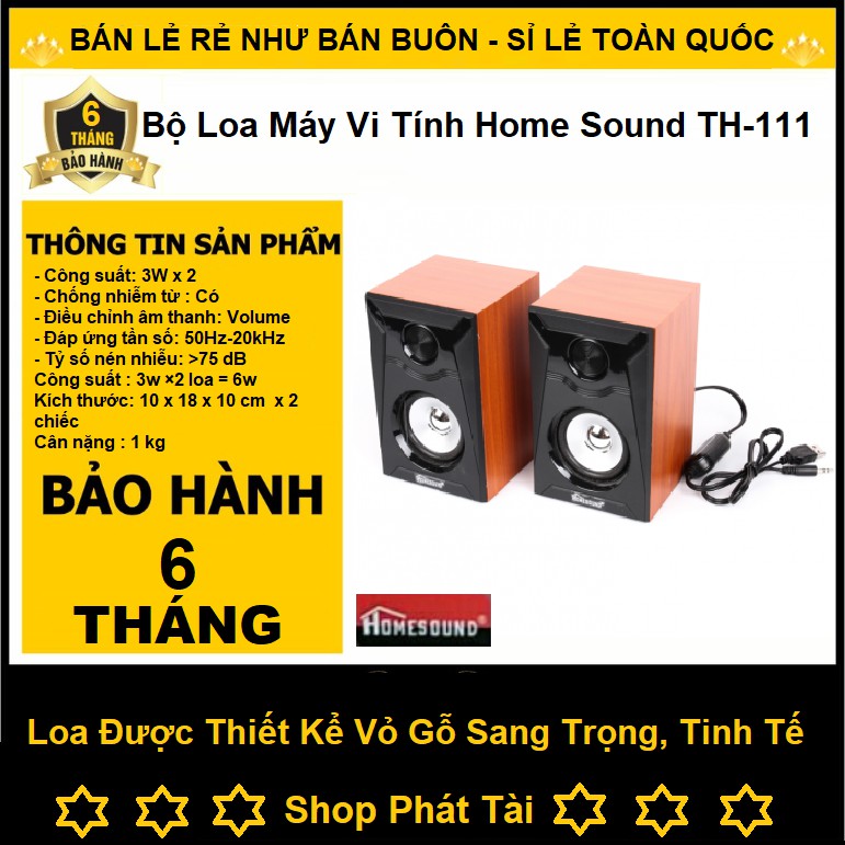 Loa Máy Tính Home Sound TH-111 - Loa Vi Tính Vỏ Gỗ Thiết Kế Nhỏ Gọn, Sang Trọng - BH 6T ( Ảnh Thật, Có Clip )