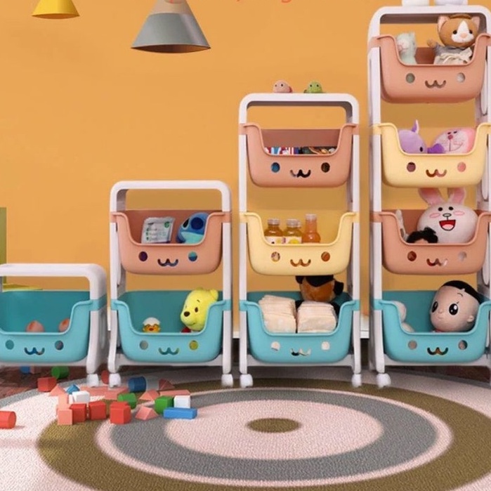 (Bán Buôn Sỉ) Kệ 3 Tầng Cho Bé Hình Gấu Có Bánh Xe Đa Năng T2