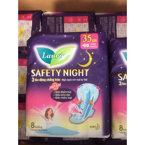 Băng vệ sinh ban đêm Laurier Safety Night siêu an toàn 30cm 35cm 40cm 4 miếng,8 miếng