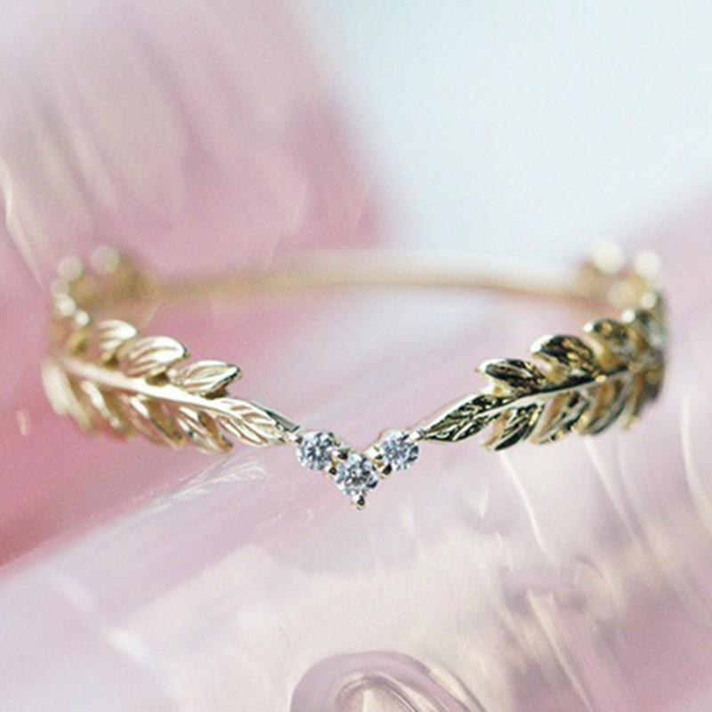 Aifei Jewellery Women Ring Heart Leaves Mosaic Diamond 925 Sterling Silver 18K Gold Plating R929