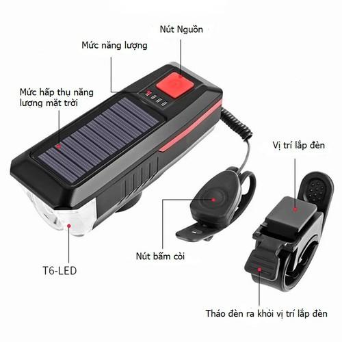 Combo đèn pha và đèn hậu xe đạp pin sạc năng lương mặt trời và sạc USB