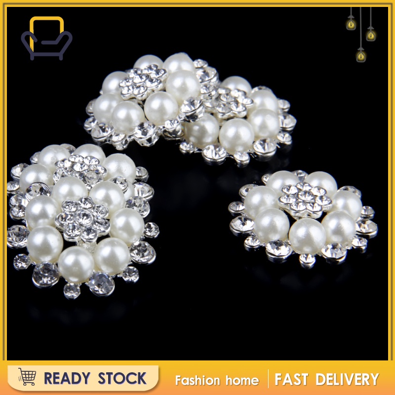 Set 5 Nút Pha Lê Hình Bông Hoa 30mm Màu Be Làm Đồ Thủ Công DIY Happi2ness