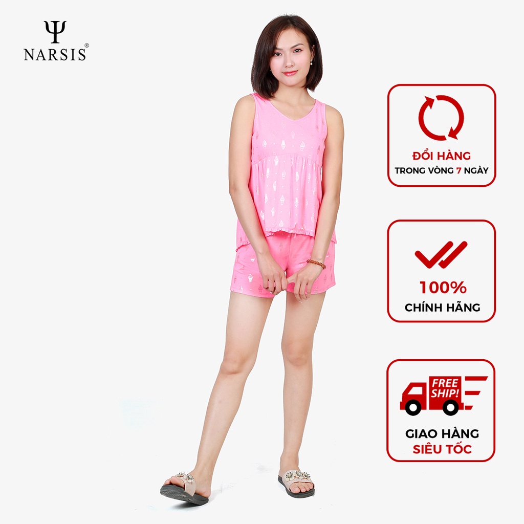 Bộ đồ hè mặc nhà nữ Narsis M8044 màu hồng họa tiết thoi