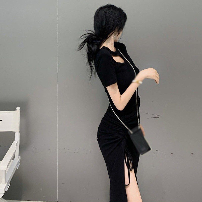 Đầm Ôm Dáng Xẻ Tà Phối Dây Rút Thời Trang Dành Cho Nữ