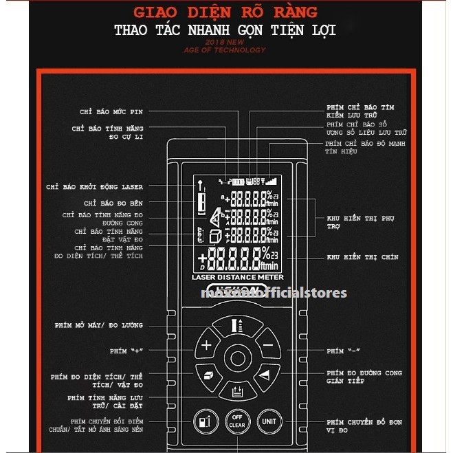 thước đo laze, đo khoảng cách bằng tia Laser đỏ - Vchon H40 - máy đo  điện tử