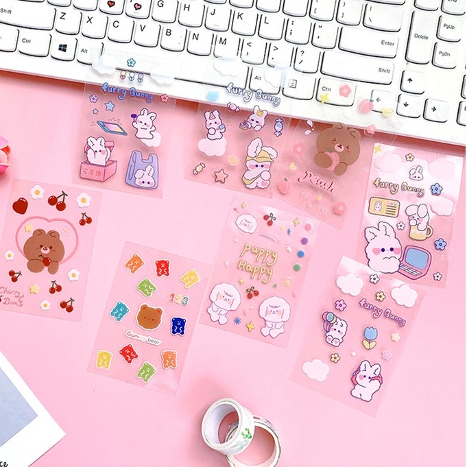 🍉Sticker Cute Cao Cấp Dán Cốc, Vở, Bình Nước, Hộp Bút 6*6cm Họa Tiết Hoạt Hình DUASHOP