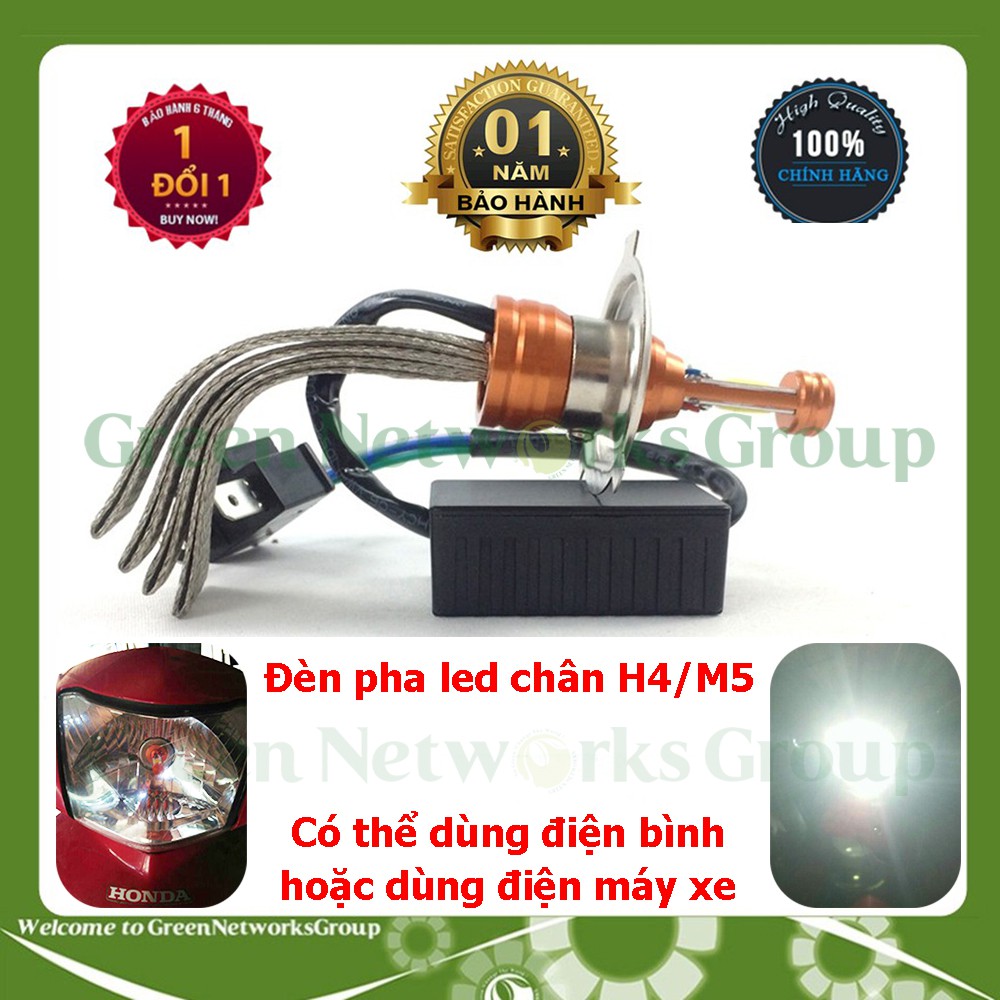 Đèn pha led xe máy 2 tim cực sáng M2 mini chân H4 có râu tản nhiệt