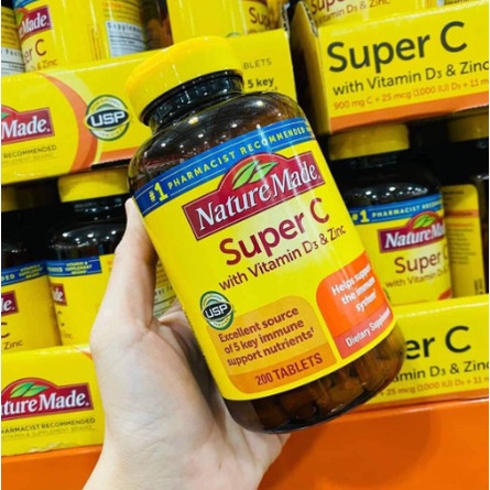 Viên Uống Nature Made Super C With Vitamin D3 & Zinc, 200 viên