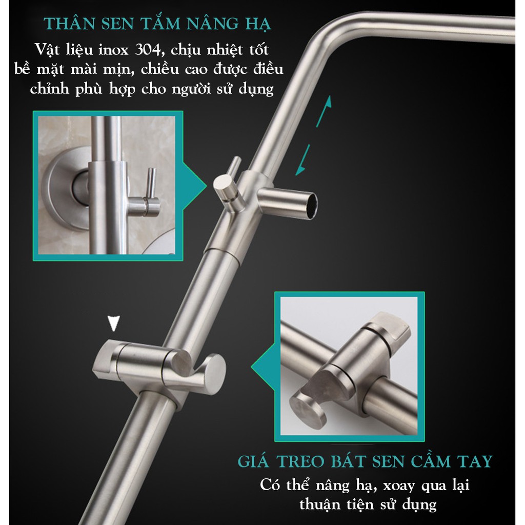 Bộ cây sen tắm nóng lạnh inox 304 thương hiệu KAMA ST02 - cây sen tắm đứng inox 304, màu sắn nguyên bản, không chì.