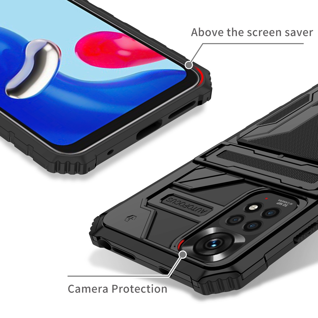 Ốp Điện Thoại Kiểu Giáp Bảo Vệ Có Ngăn Đựng Thẻ Dạng Trượt Cho Xiaomi Redmi Note 11 11S Pro Global 3