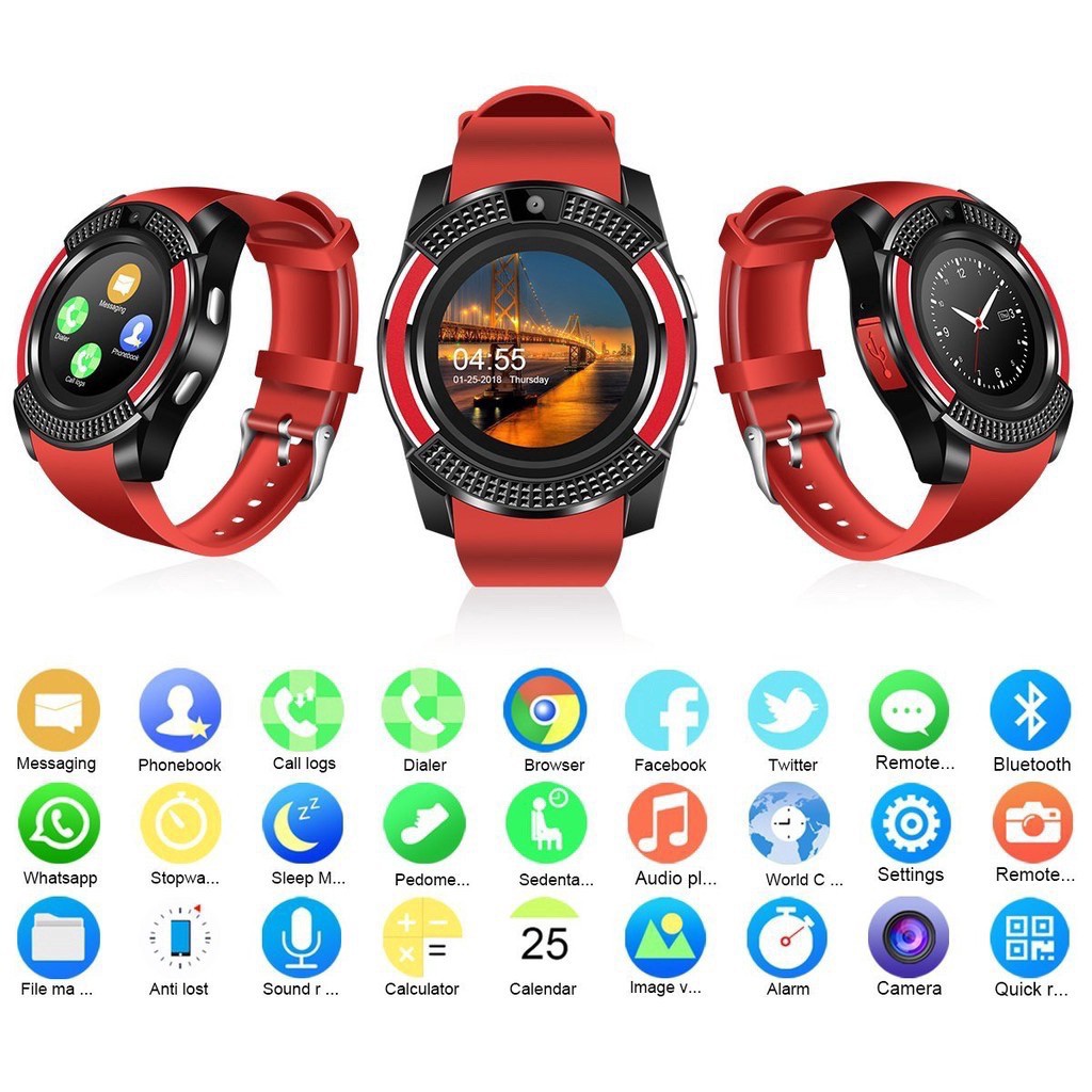 [Mã 2404EL10K giảm 10K đơn 20K] Đồng hồ thông minh SMARTWATCH V8 màn hình cảm ứng có hỗ trợ gắn SIM và thẻ nhớ