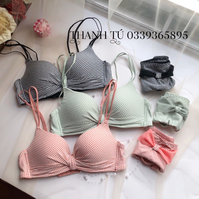 Bộ Đồ Lót nữ su đúc hàng đẹp CharmAiry áo ngực nâng ngực không gọng Xoắn Nơ Kẻ Caro BL2 | BigBuy360 - bigbuy360.vn