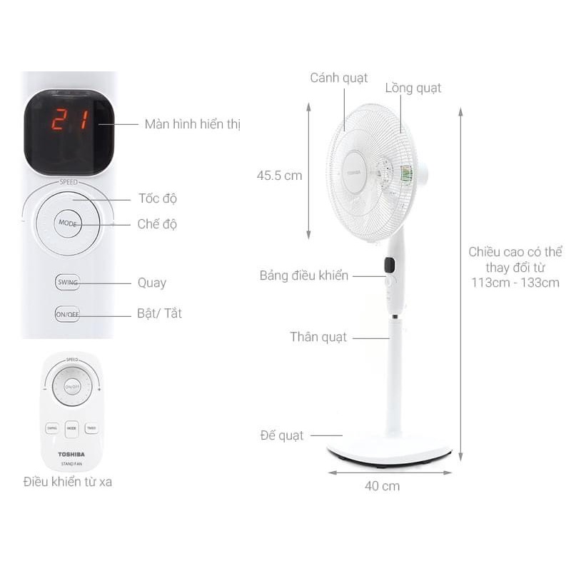 Quạt CâyToshiba F-LSD10(W/H)VN Quạt đứng Toshiba có điều khiển từ xa - Hàng chính hãng BH 12 tháng