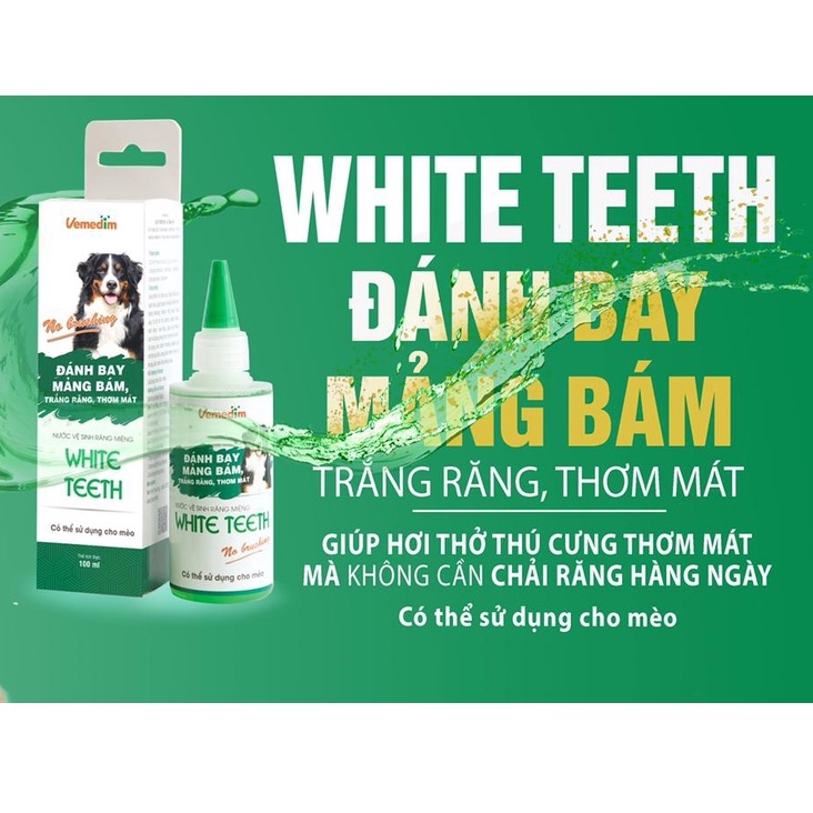 Nước làm sạch răng, chống hôi miệng chó mèo White Teeth chai 100ml