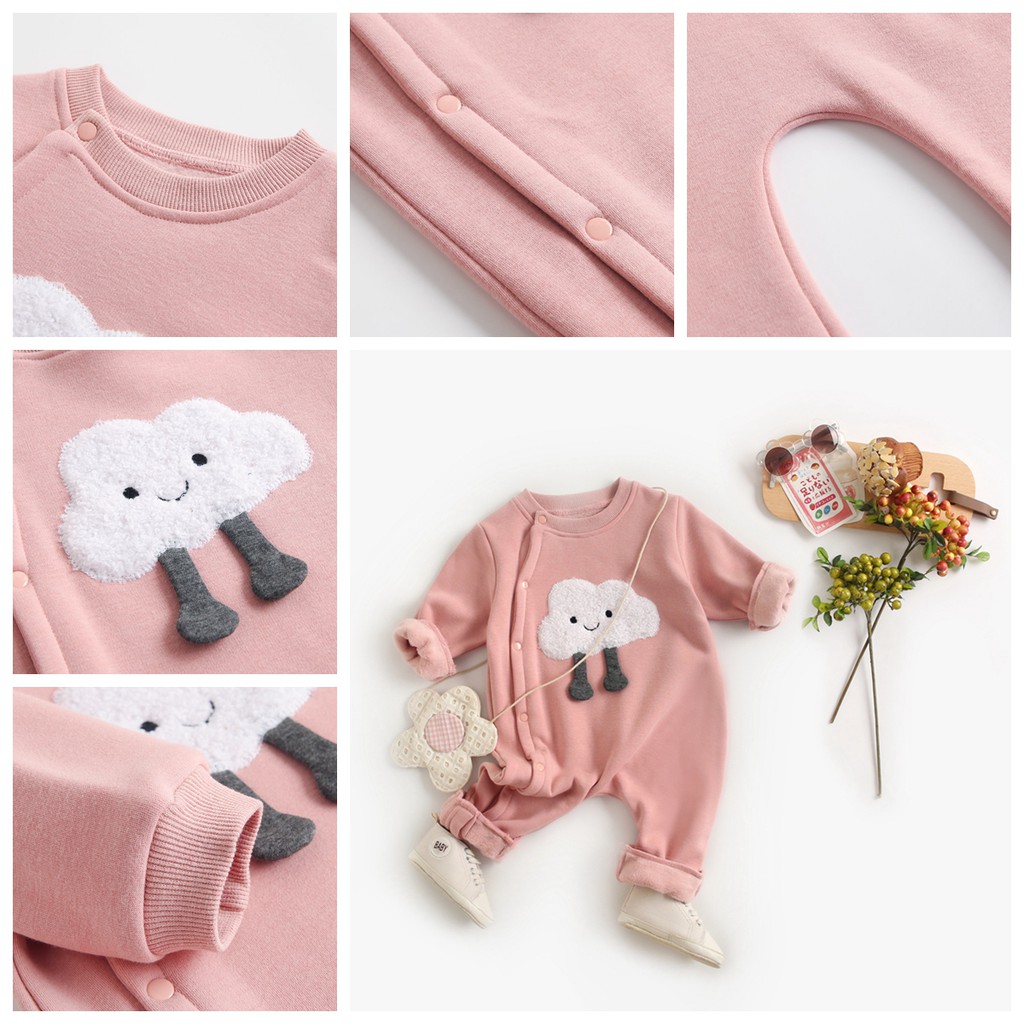 Áo Liền Quần Sanlutoz Tay Dài Bằng Vải Cotton Họa Tiết Hoạt Hình Thời Trang Cho Bé