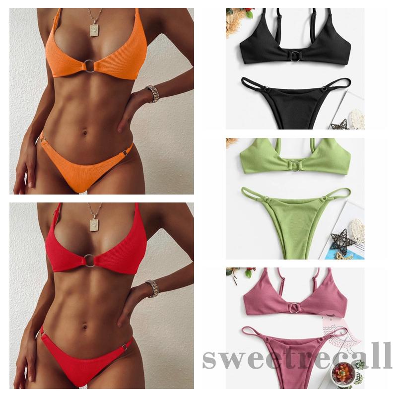Bộ Bikini Dạng Vòng Tròn Màu Trơn Quyến Rũ Hợp Thời Trang Cho Nữ