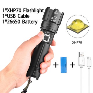 Đèn Pin Siêu Sáng Xhp70 Vỏ Nhôm Hình Viên Kim Cương Có Cổng Sạc Usb