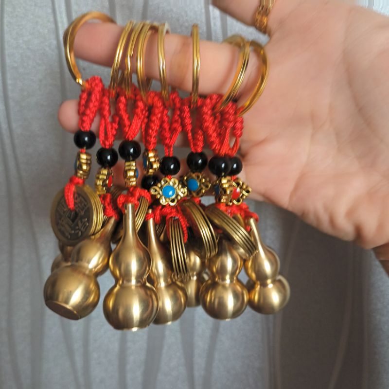 Móc khóa đồng bầu hồ lô đồng xu phong thủy may mắn tài lộc