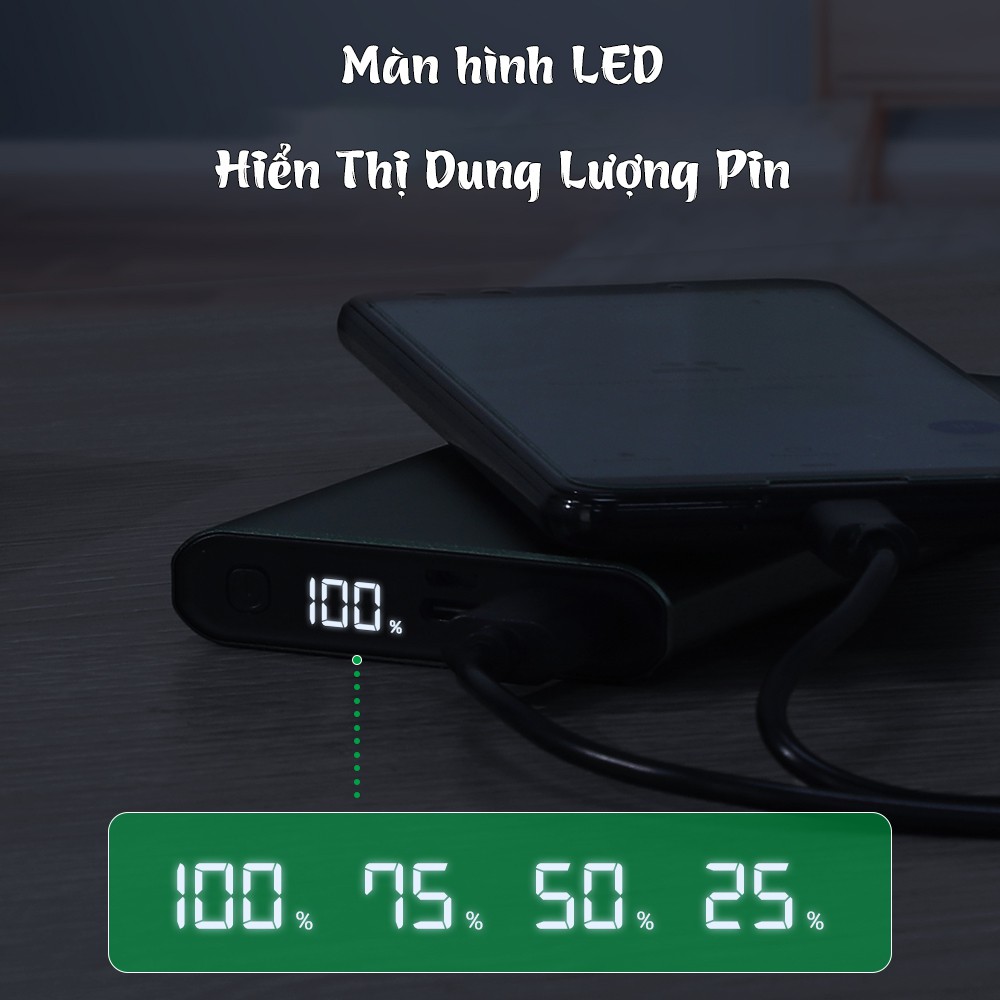 Pin sạc dự phòng Magicsee E1000S 10000mAh 18W QC3.0  2 cổng sạc nhanh đèn LED hiển thị điện tử