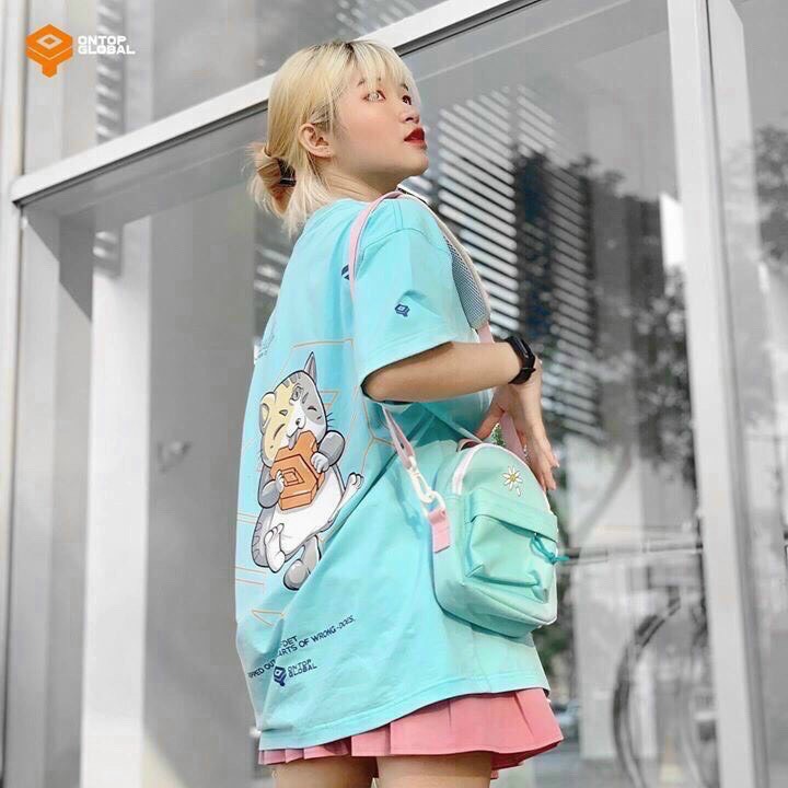 Áo phông form rộng tay lỡ unisex - Áo thun hình chú mèo và cục phô mai in siêu chất - Sỉ áo thun số lượng lớn