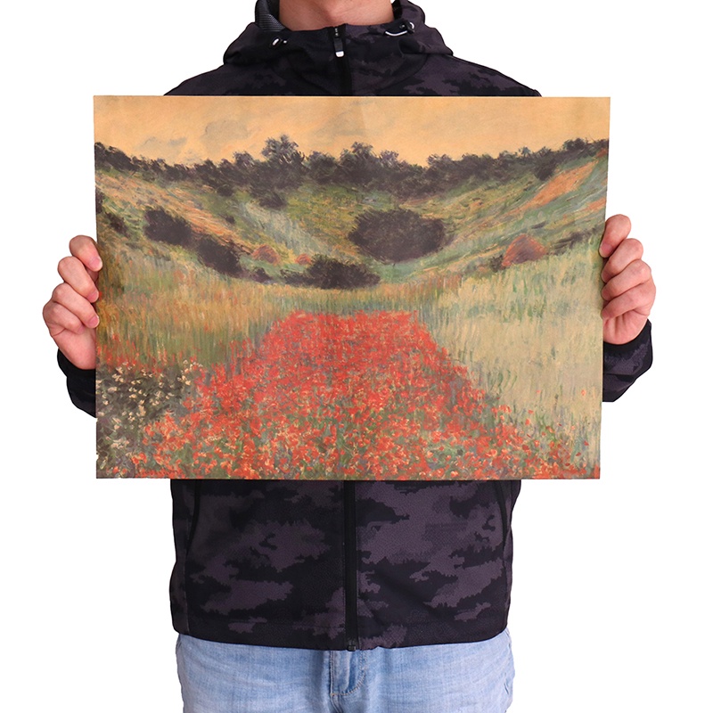 {FCC} Claude Monet Oil painting Wild Poppy Cafe Bar Retro Kraft Paper Poster 18.5x14"{yancrane3.vn}