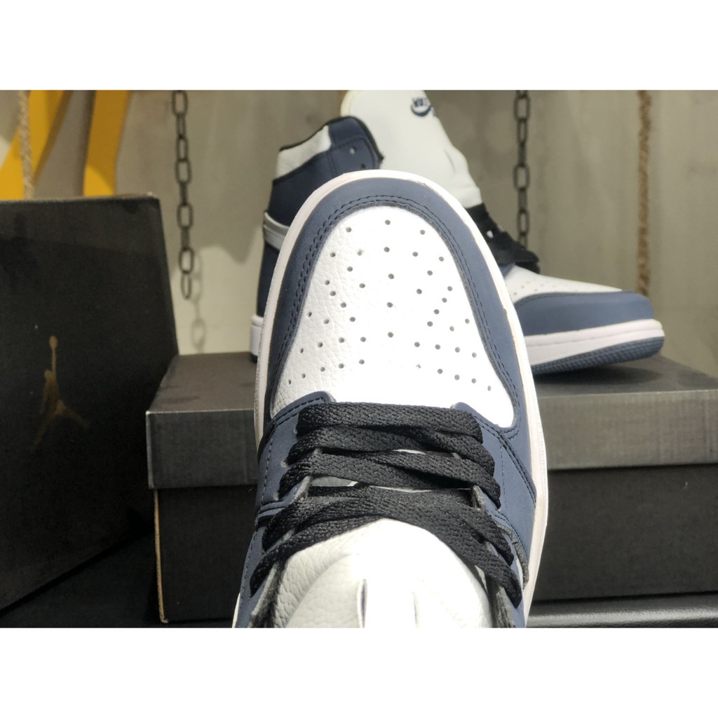 Giày Sneaker Jordan 1 High OG Japan Midnight Navy Fullbox, Giày thể thao nam nữ jordan 1 cổ cao xanh navy da nhăn.