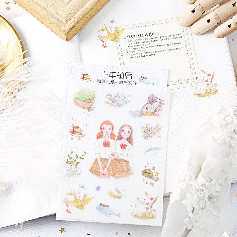 Sticker MỜ Nữ sinh trang trí sổ tay, Scrapbook (SM11)