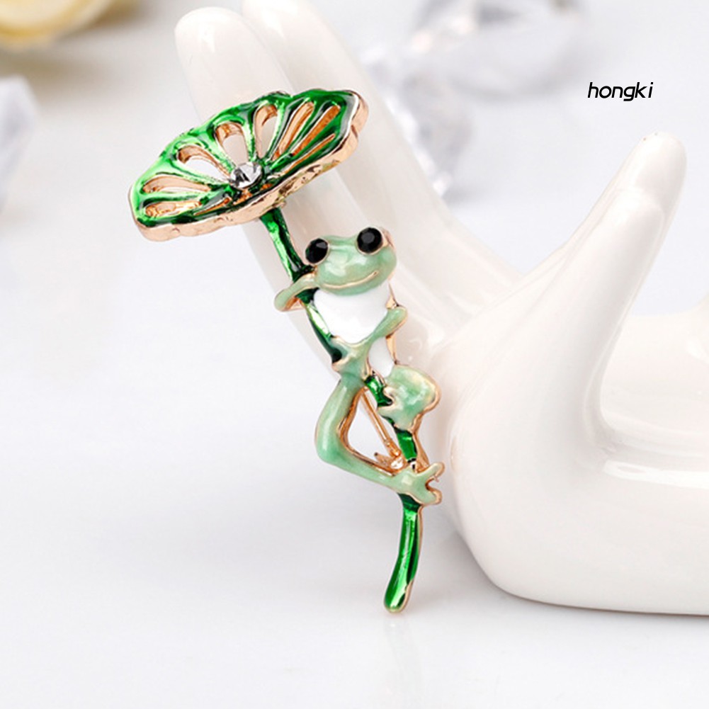 Trâm Cài Áo Hình Chú Ếch Và Lá Sen Có Đính Đá