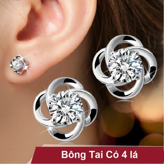 Bông tai cỏ 4 lá kim cương nhân tạo Hàn Quốc [Đơn 50k tặng phần quà thú vị]
