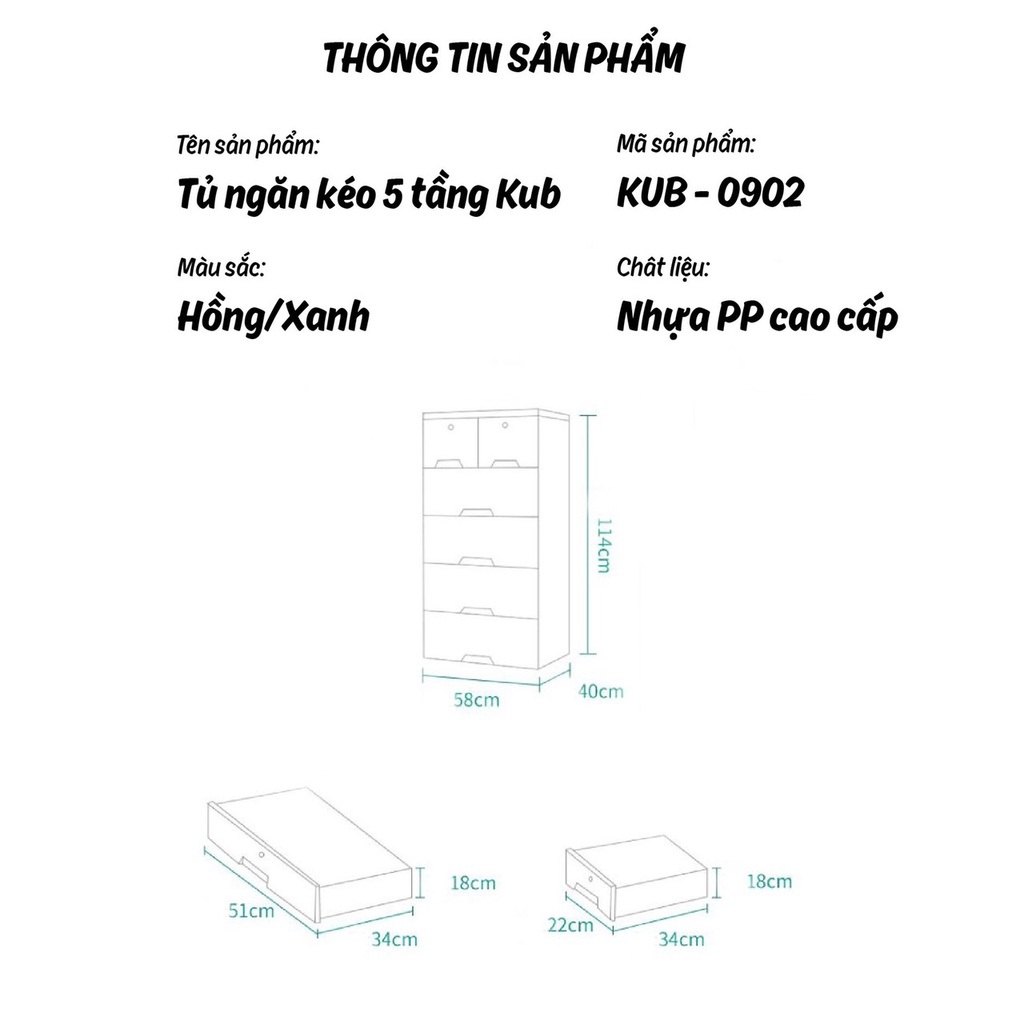 Tủ Ngăn Kéo 5 Tầng Kub Mẫu Mới KUB-0902