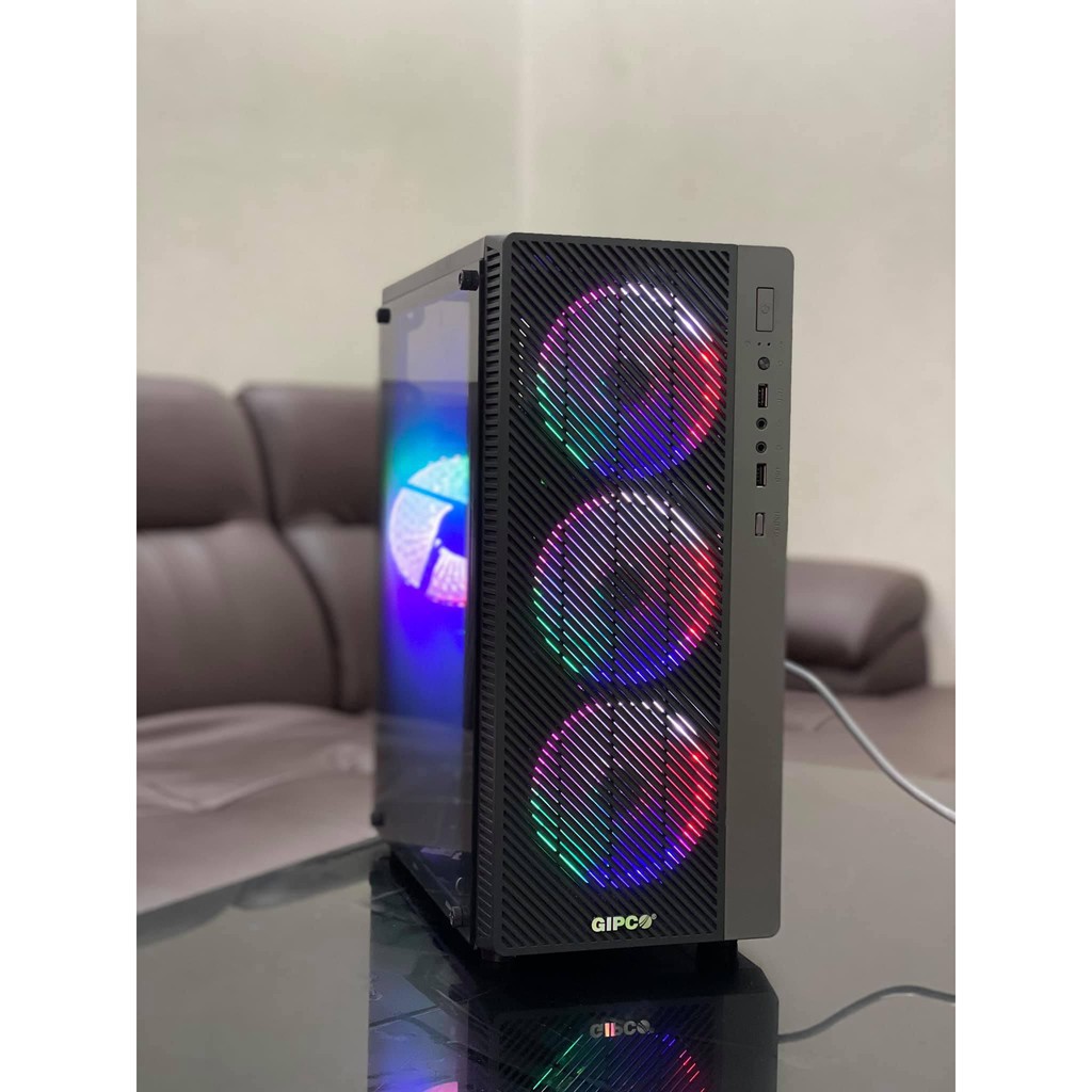 Vỏ Case Máy Tính GAMING kính cường lực GIPCO 5986 LY-Sẵn 3 Fan LED