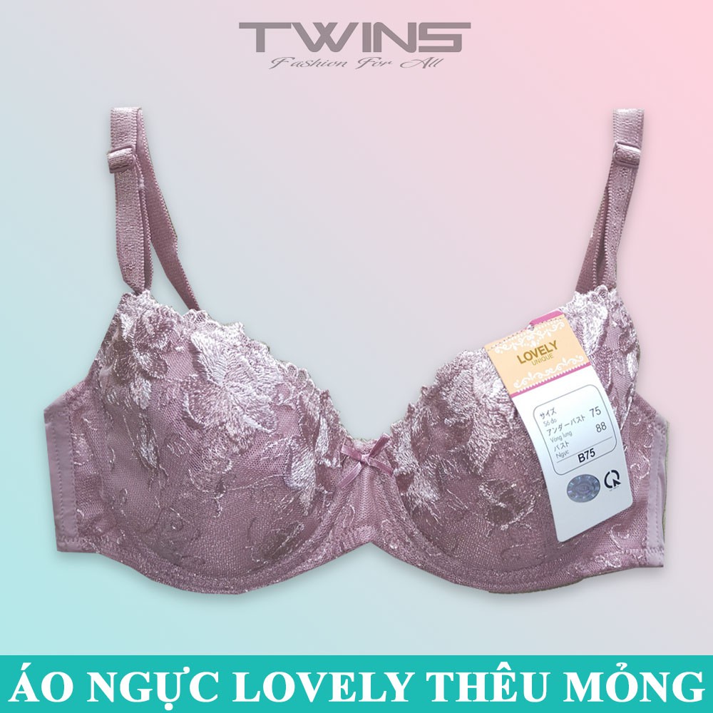 Áo ngực nữ ren mút mỏng nâng ngực Lovely có gọng cúp xéo mềm mịn thoải mái phom lớn size 34-36-38-40