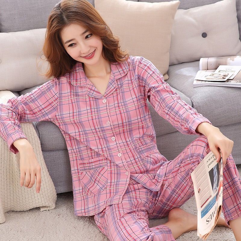 Đồ ngủ & Đồ mặc nhà✹Bộ đồ ngủ pijama nữ cotton cao cấp mẫu xuân thu, tay dài, có thể mặc ở nhà, mẹ trung niên, m