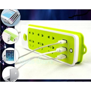 Ổ điện xanh chống giật - Ổ Cắm Điện Đa Năng 6 chân cắm tròn dẹt, 3 cổng USB An Toàn Tiện Lợi, Có cầu chì bảo vệ mạch