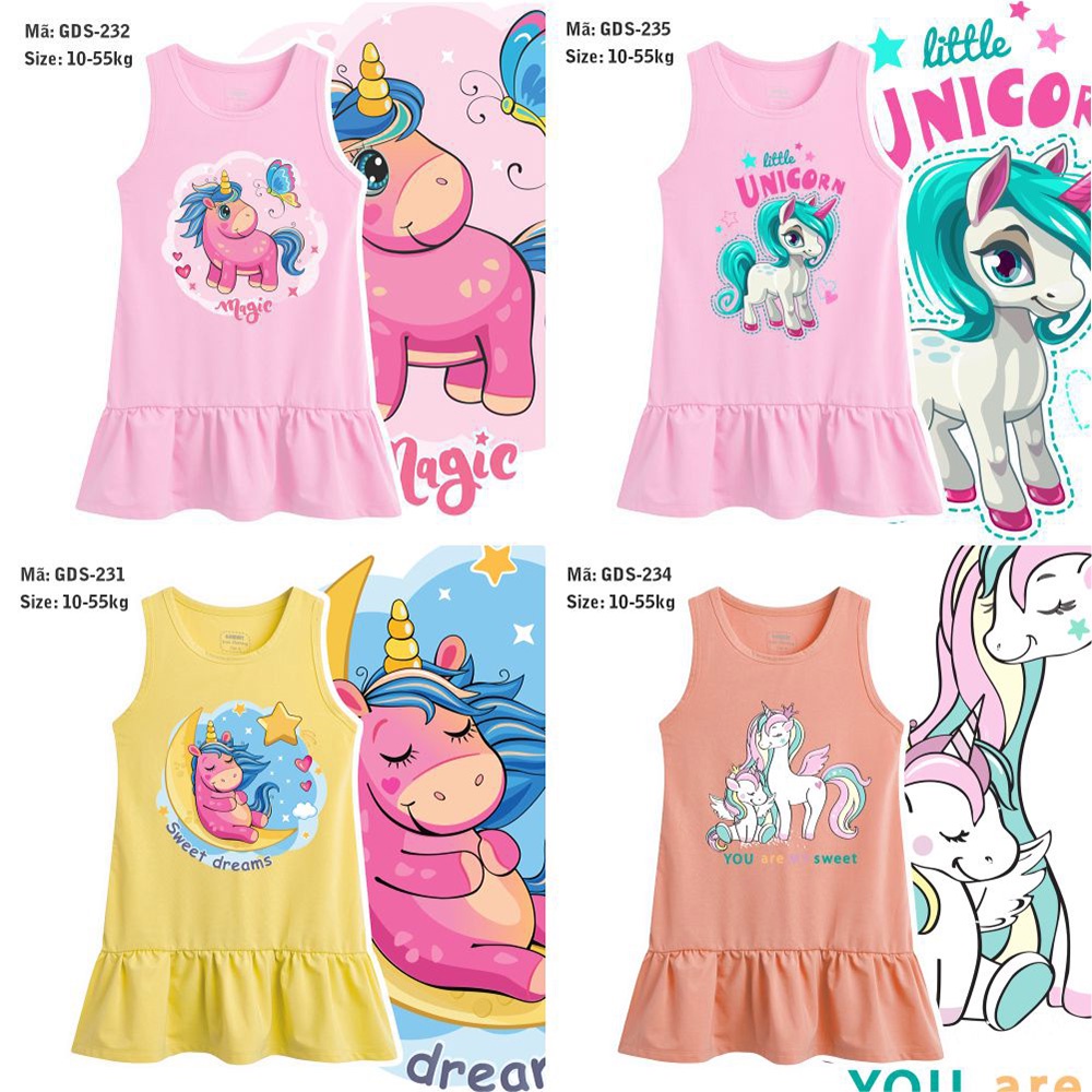 Đầm thun bé gái size nhỏ, trung, đại 11-55kg, giao mẫu ngẫu nhiên