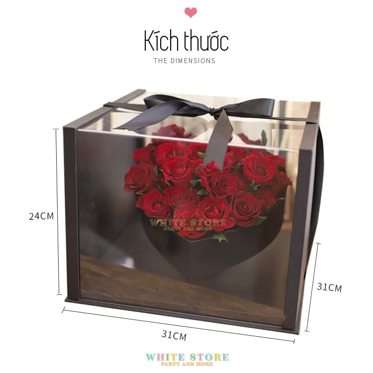 Hộp Mica Đựng Hoa Cao Cấp Trái Tim - Whitestore.vn