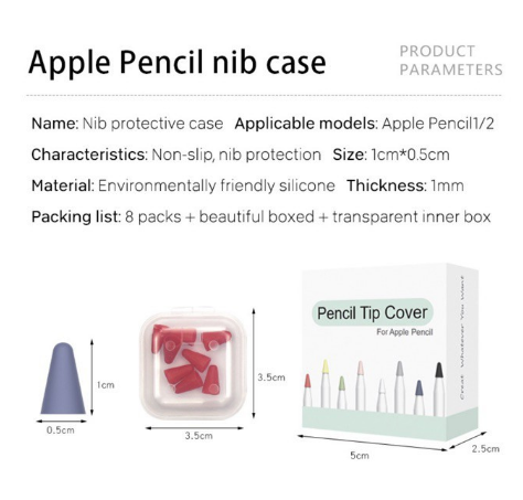 Set 8 đầu bút cảm ứng thay thế thích hợp cho Apple pencil thế hệ 1 2