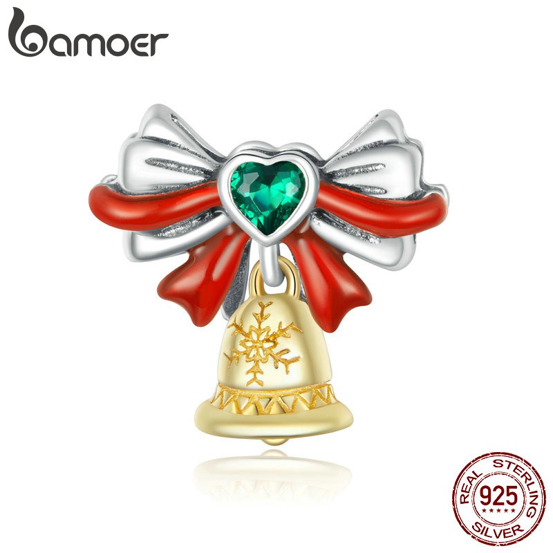 Hạt Cườm Bamoer SCC1668 Chính Hãng Bạc Thật 925 Hình Chuông Giáng Sinh Kim Loại Làm Vòng DIY