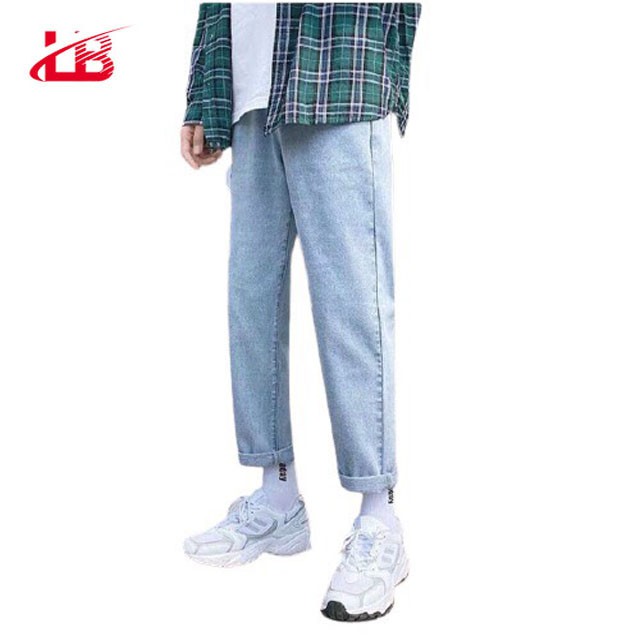 Quần baggy nam LB, vải jean denim cotton, màu xanh trơn, ống rộng dáng suông BGSH4, size M-L-XL