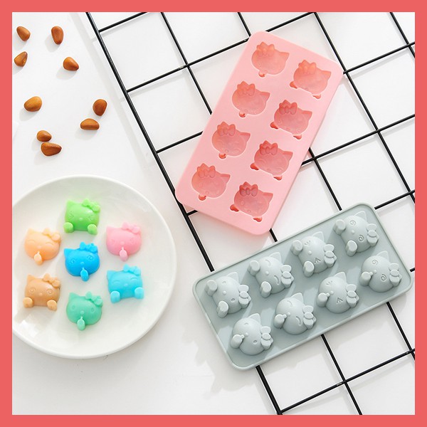 Khuôn silicon làm bánh, kẹo dẻo, thạch hình đầu mèo kitty dễ thương